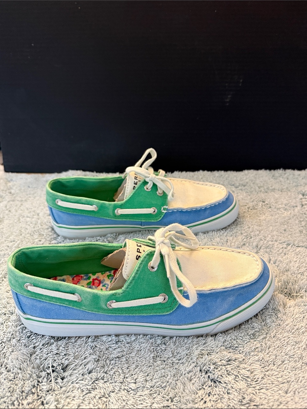 Sperry Biscayne Green, Blue & White Canvas Boat Sneakers - Picture 3 of 6